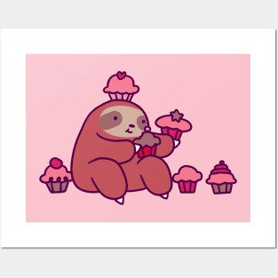 Sloth Eating Cupcakes Posters and Art